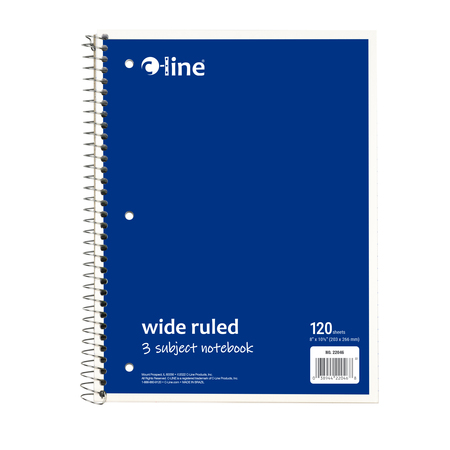 C-Line Products 3-Subject Notebook, Wide Ruled, Assorted, 12PK 22046-CT